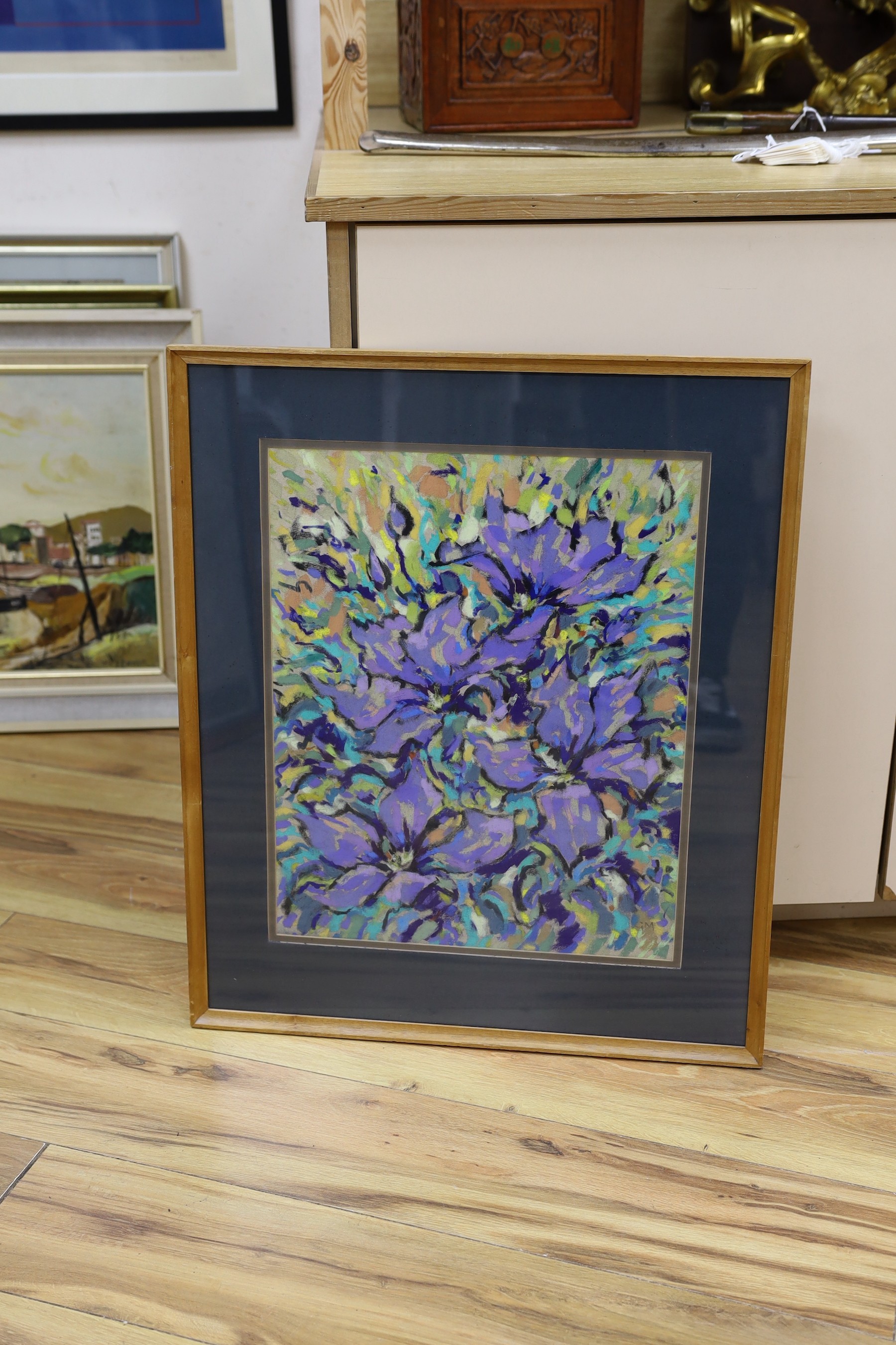 Geoff Marsters, pastel, 'Clematis', initialled and labelled verso, 45 x 36cm